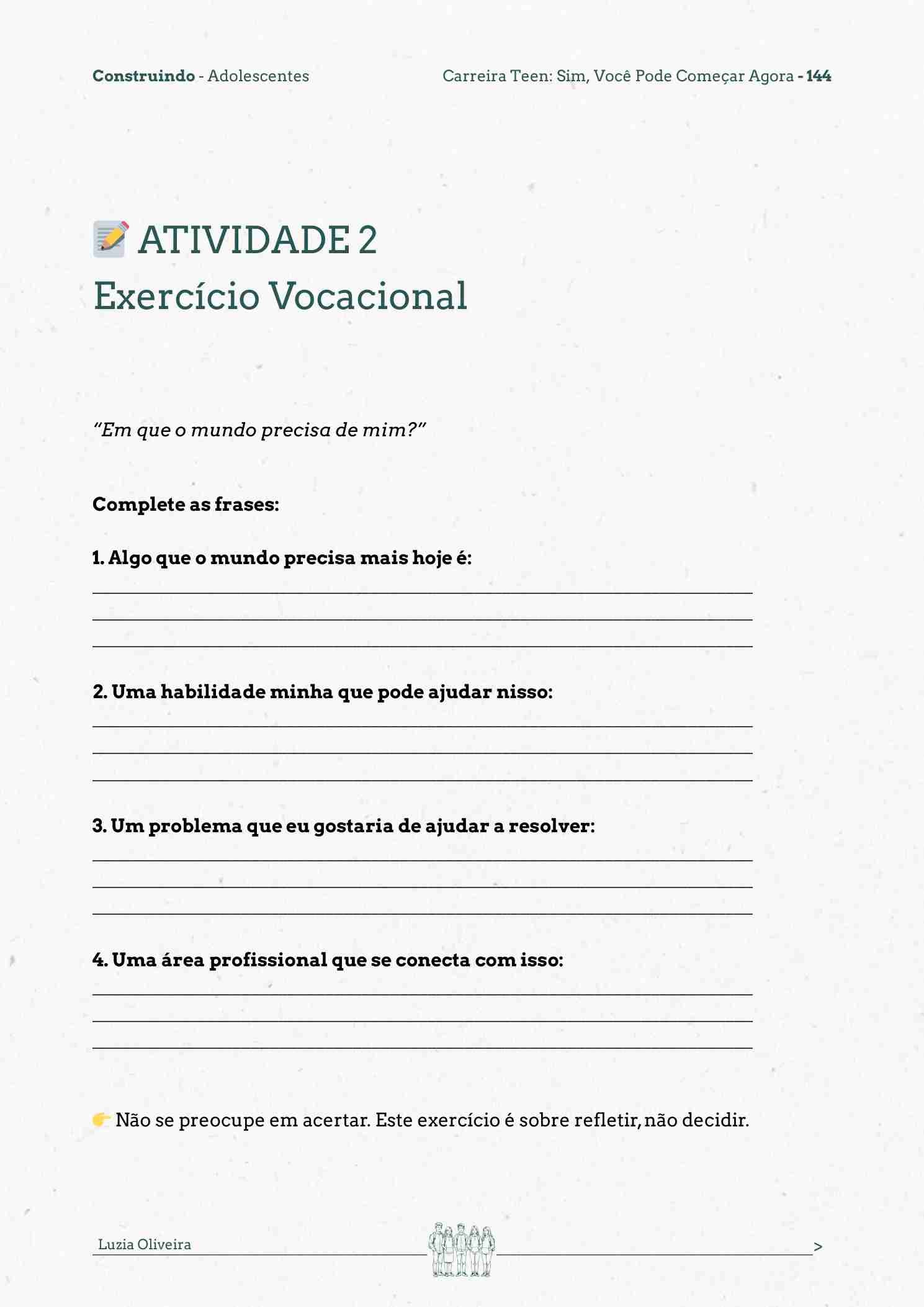 Exercício vocacional — página interna do Construindo Adolescentes