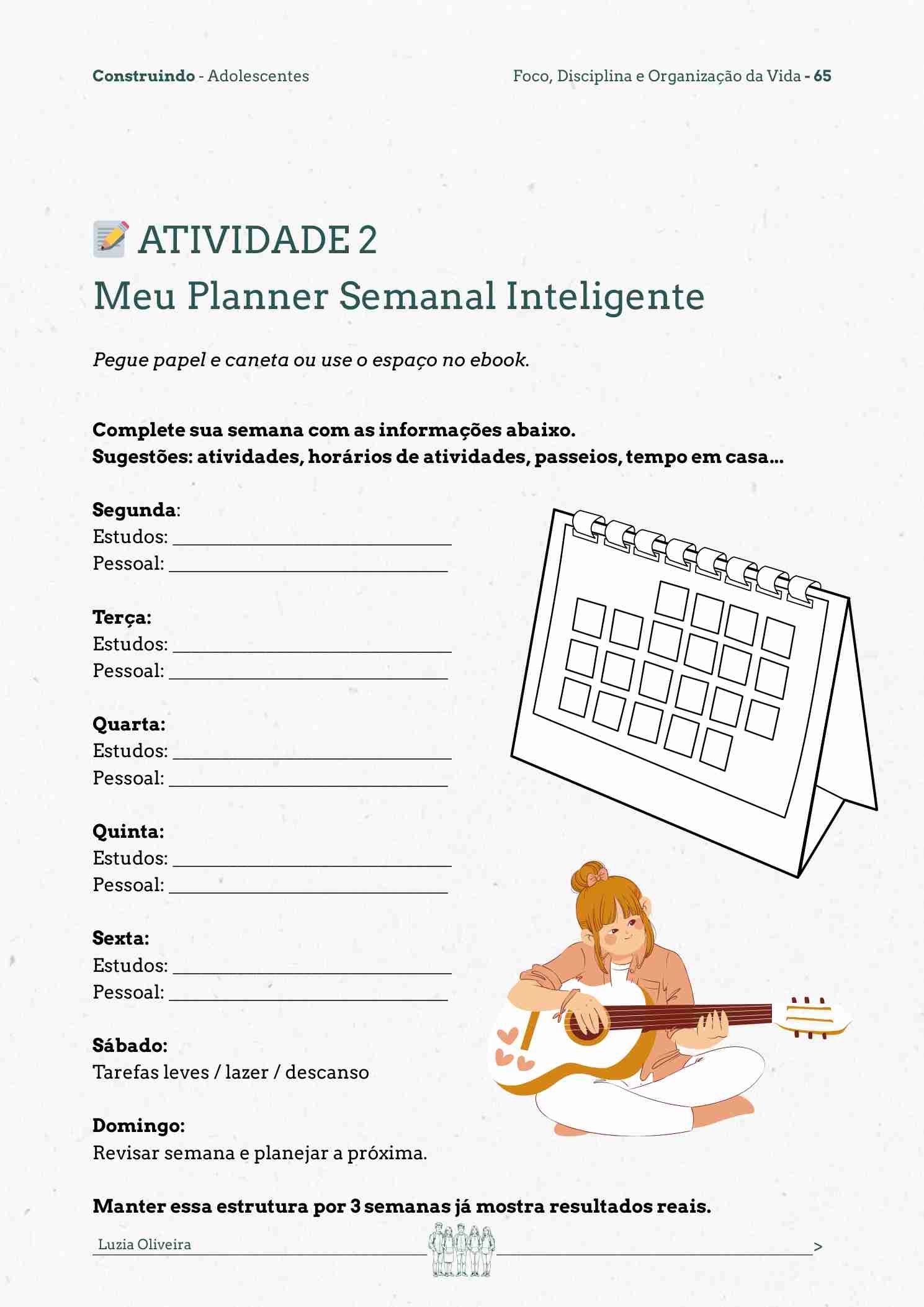 Organização semanal — página interna do Construindo Adolescentes